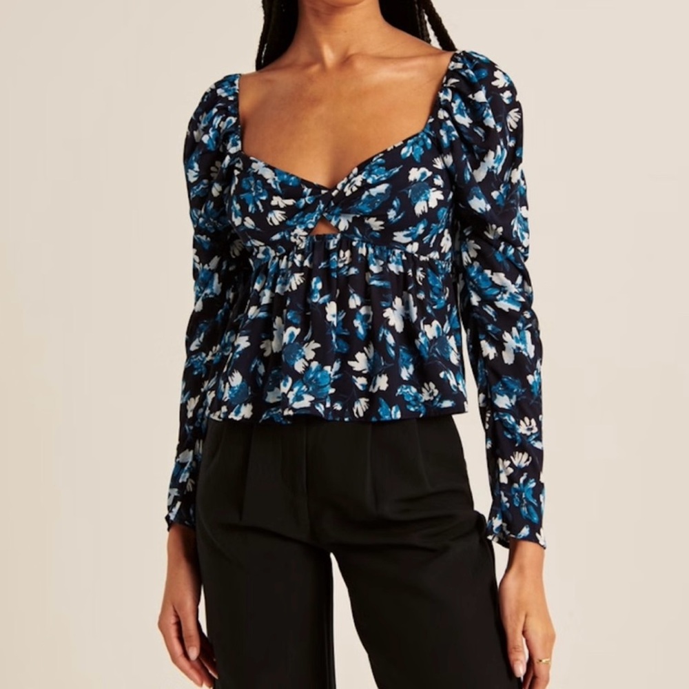 NWT Abercrombie & Fitch Long-Sleeve Sheer Twist-Front Top